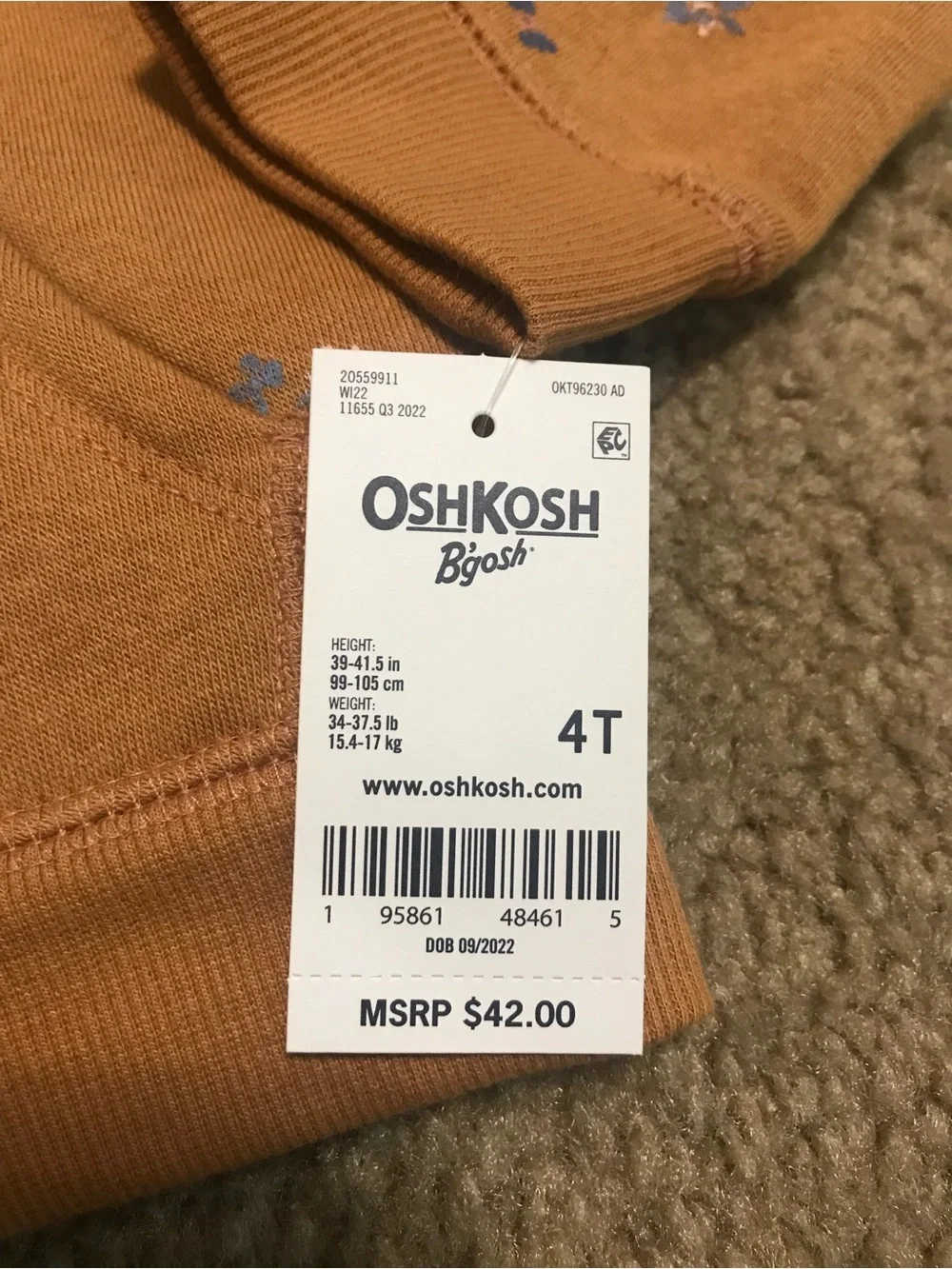 NEW! OshKosh B'gosh Toddler Girls' Tan Floral Fleece Zip Hoodie, Size 4T